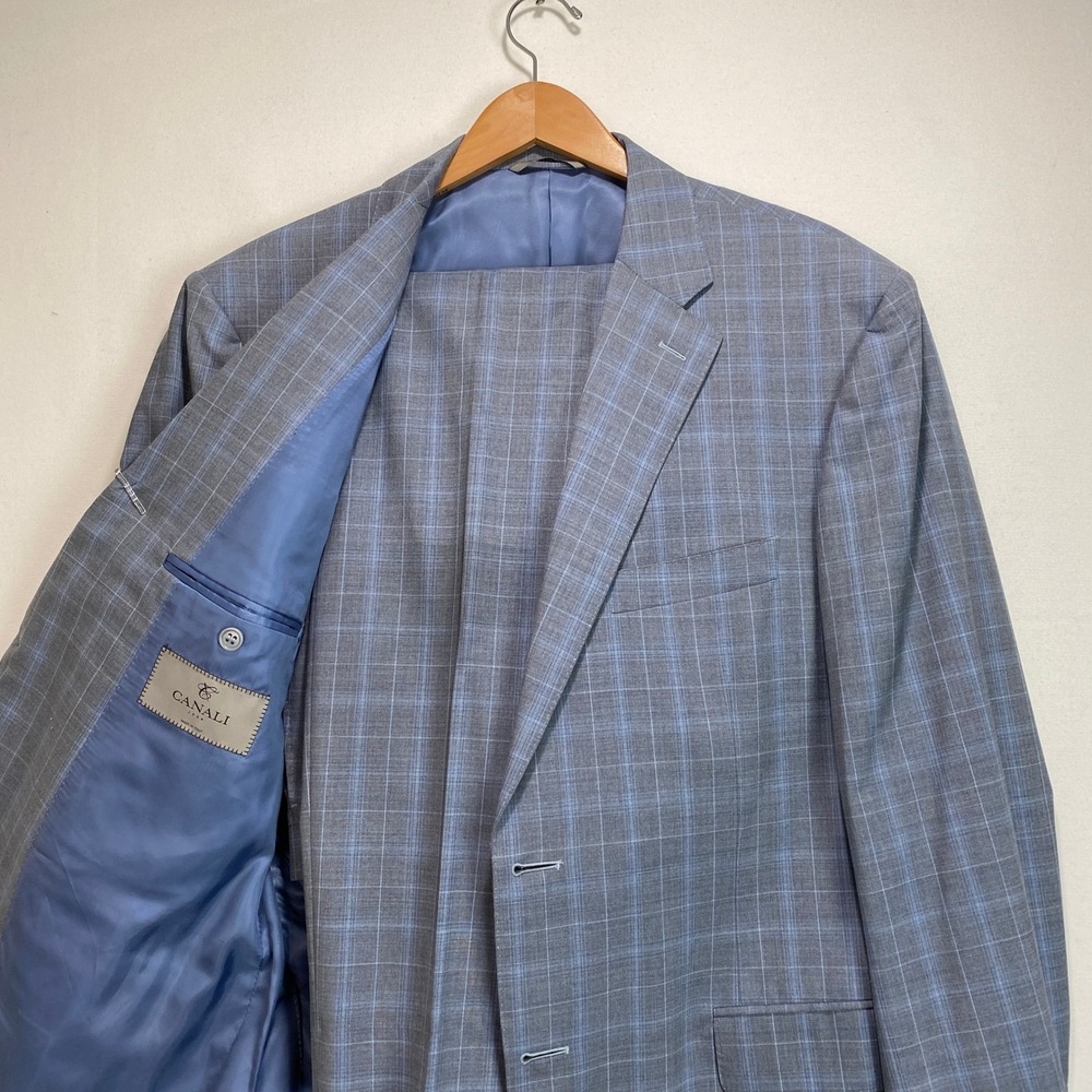 Canali 1934 Windowpane Mens Grey Blue 100% Wool Suit Made Italy Size 38R US